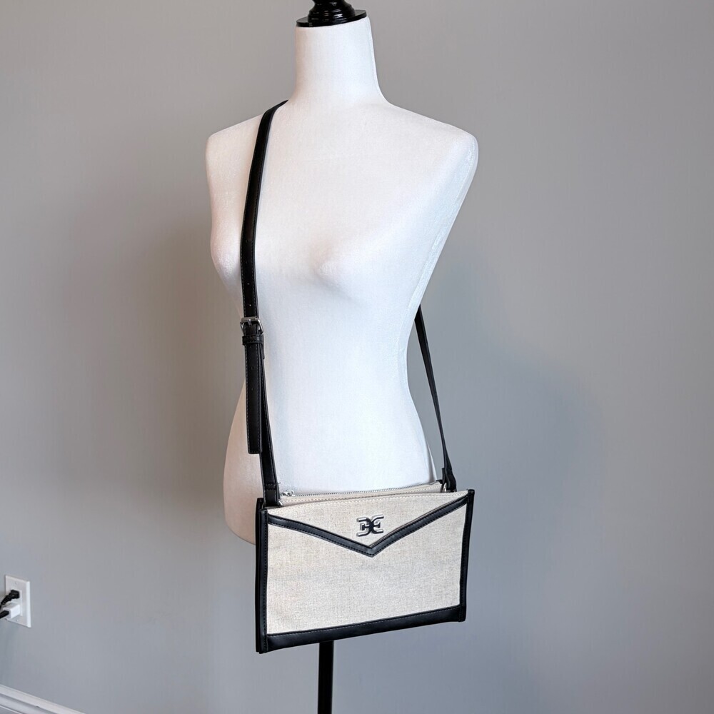 Sam Edelman Crossbody Purse Small Bag Canvas Black Trim Silver Logo
